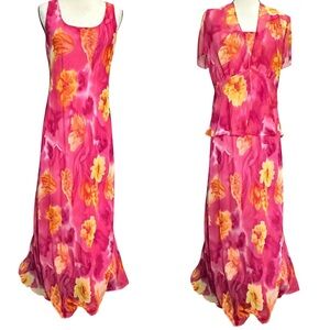 Positive Attitude Dress & Blazer 14 Floral Pink Chiffon Maxi